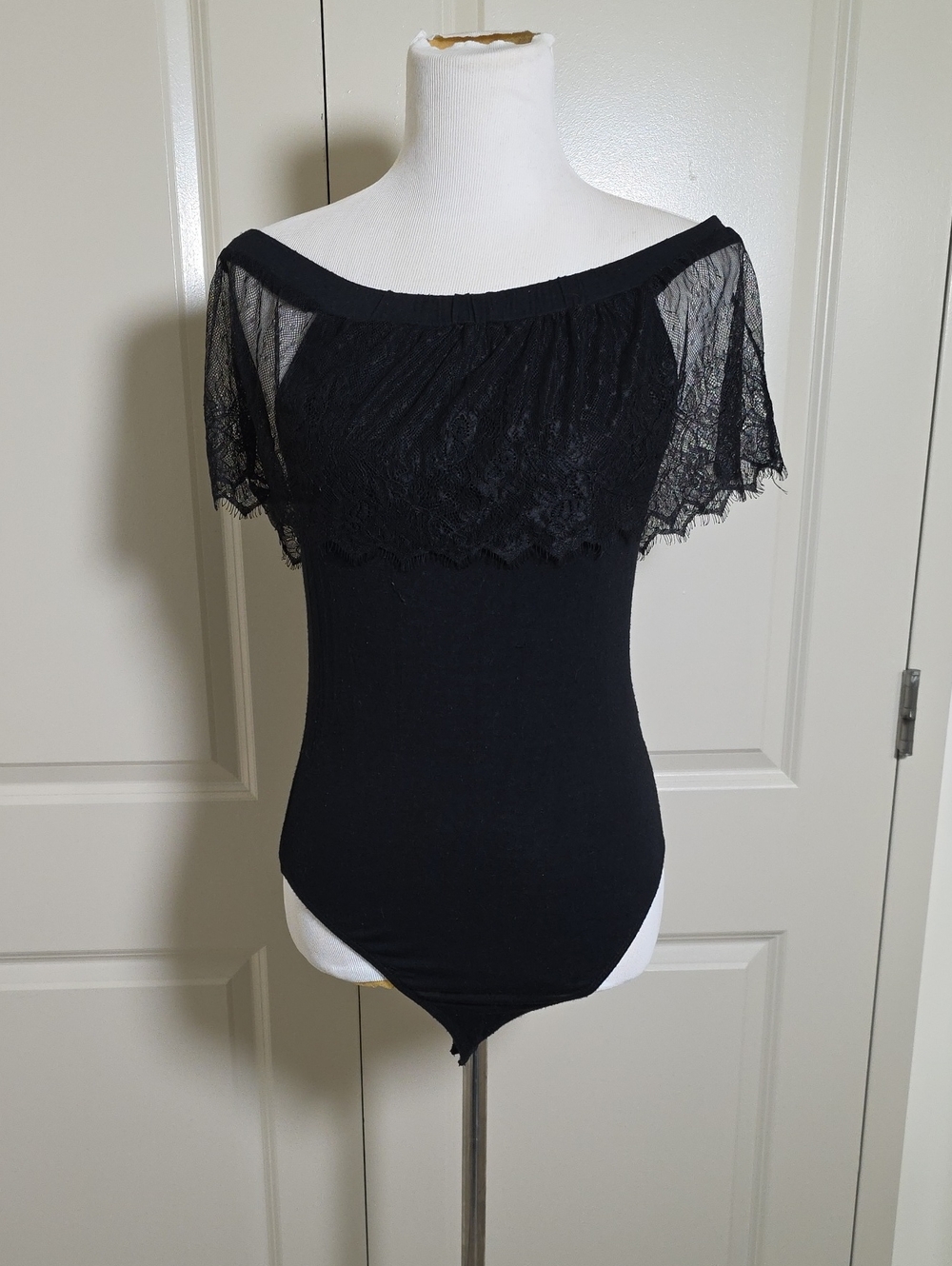 Fashion Nova Black Off-Shoulder Lace Bodysuit